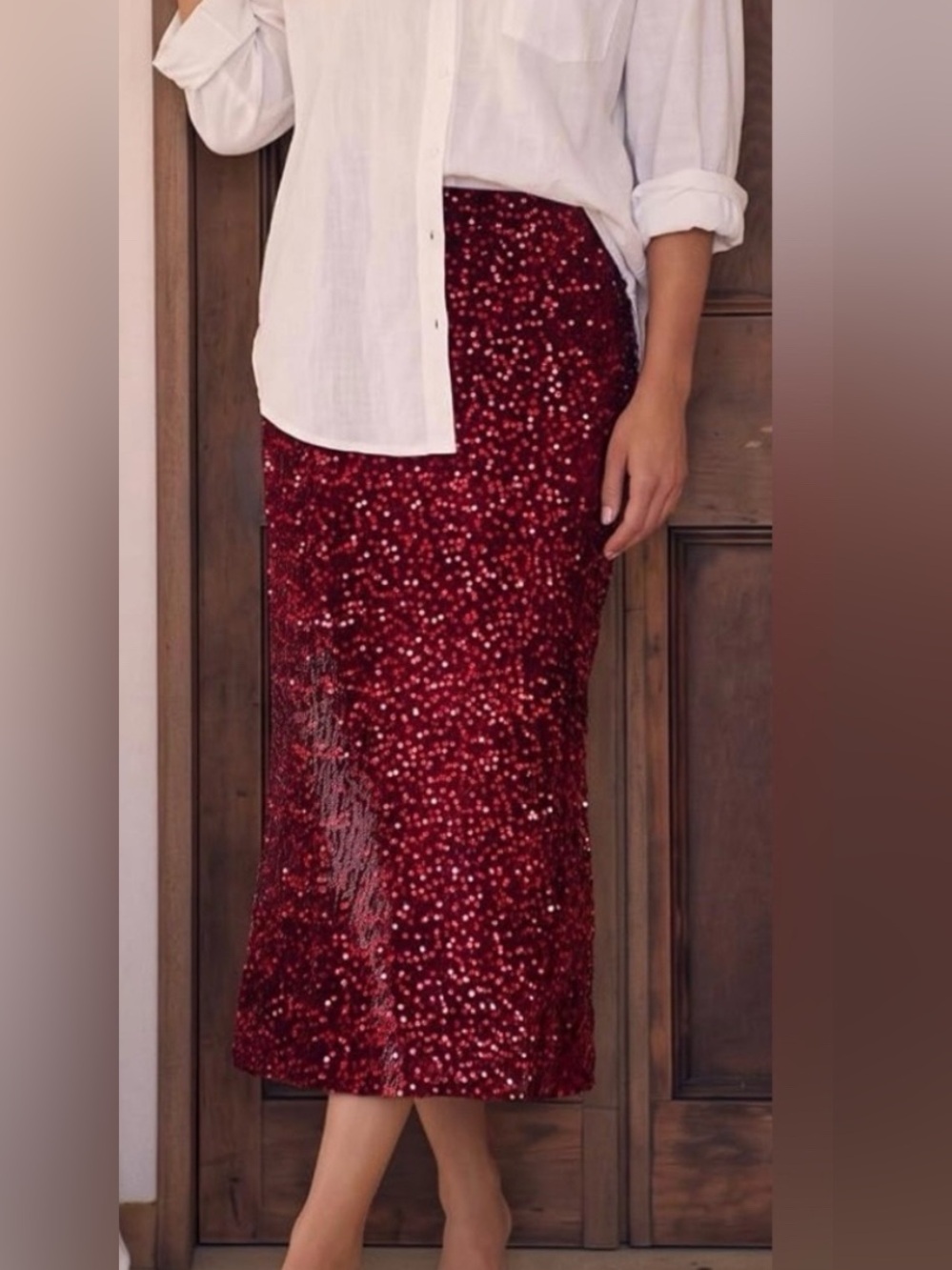 Women’s Burgundy Sequin Midi Skirt